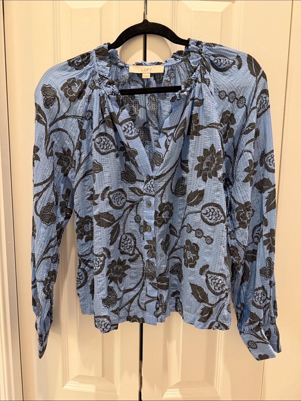 LOFT Light Blue Floral Button-Front Blouse
